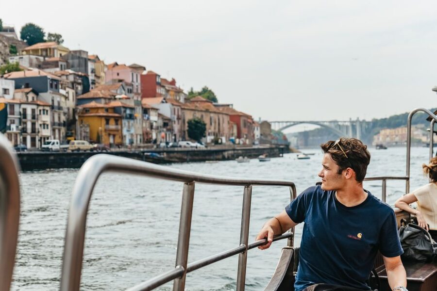 The Ribeira waterfront in Porto seen from the Douro